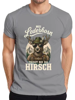 Obrázok produktu pre Mei Lederhosn – pánske tričko s motívom "Hirsch  Bayern Lederhose", sivé, veľkosť L