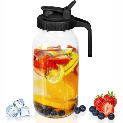 Produktbild von Glas Getränkespender 1,8 l, luftdicht mit Ausgießer, Deckel und Griff, auslaufsicher, ideal für Kühlschrank & Muttermilch