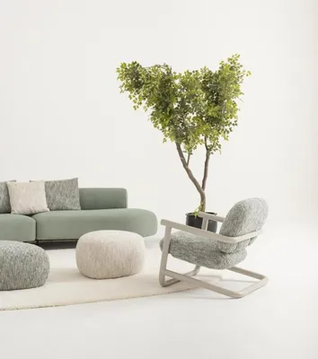 Produktbild von Wohnzimmer Set aus Stoff und Holz in Grün, modernes Design