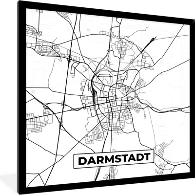 Produktbild von MuchoWow® Gerahmtes Poster Karte - Darmstadt - Karte - Stadtplan 40x40 cm - Poster mit Schwarzem Bilderrahmen Wandposter Rahmen Foto Bilder - Mit Rahmen - Wanddekoration Schlafzimmer