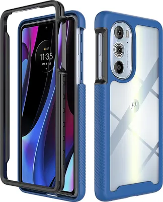 Produktbild von Motorola Edge 30 Pro Hülle, Hybrid Transparente Rückseite Robust TPU Bumper Rutschfest Stoßfest Ganzkörper Schutzhülle für Motorola Edge 30 Pro Dunkelblau