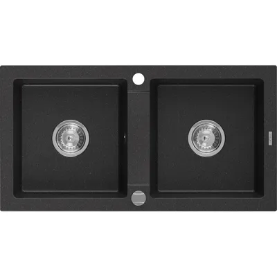 Obrázek produktu pro Mexen Mario 2-miskový granitový dřez 820 x 436 mm, Černá/Stříbrná kovová - 6504822000-73