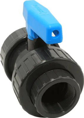 Produktbild von HAF PVC 2 Wege Kugelhahn mit 1 1/2" | Innengewinde x Innengewinde | Absperrhahn aus grauem PVC-U | PN16 für PVC Verrohrung, Rohrleitung, Pool & Teich