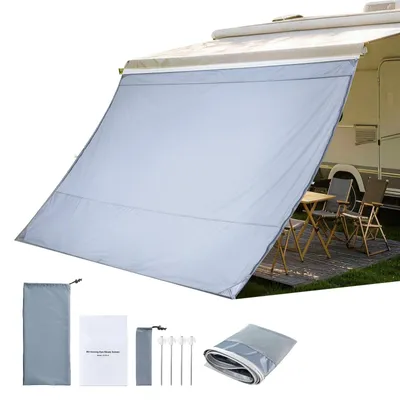 Image de Protection solaire pour auvent - Panneau avant 3 m - Dimensions 2 x 2,8 m - UV50+ - EnduitPolyuréthane- Tissu maillé en polyester - Avec fermeture éclair - Pour camping-car/caravane