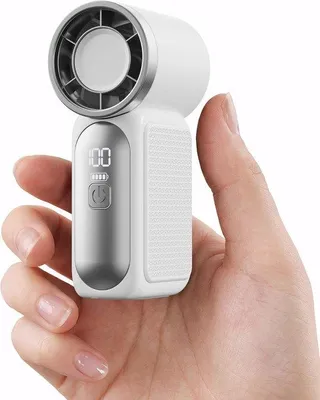 Immagine prodotto di Mini ventilatore portatile, 6 velocità, 16.900 giri al minuto, ideale per i viaggi e le attività all'aperto, ricaricabile tramite USB, con indicatore LED, bianco