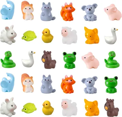 Produktbild von Set mit 30 Mini-Tieren aus Kunstharz für die Innendekoration, Mikrolandschaft (15 Stile)