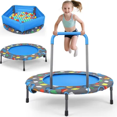 Produktbild von Kindertrampolin 3-in-1 - Klappbar Indoor/Outdoor - Mit Haltegriff - Bällebad Mit 100 Bällen - Sichere Randabdeckung