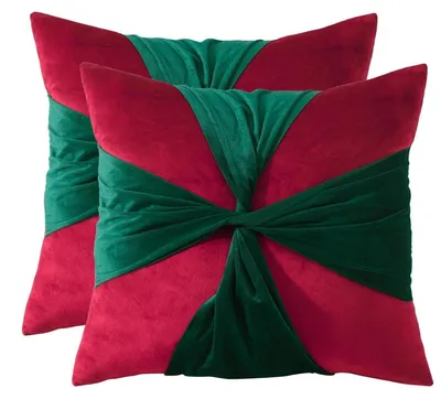 Immagine prodotto di Set di 2 federe natalizie in velluto, 45x45 cm, con decorazione a nastro verde