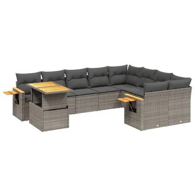 Produktbild von 10-tlg. Garten-Sofagarnitur mit Kissen Grau Poly Rattan