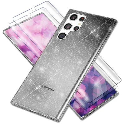 Zdjęcie produktu dla Pokrowiec z brokatem do Samsung Galaxy S23 Ultra, 2x folia ochronna na ekran, czarny