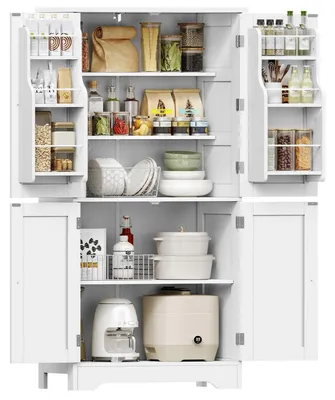 Immagine prodotto di Mobiletto da cucina multifunzione, mobiletto buffet, 4 ante, 6 ripiani, 2 scomparti porta, dimensioni 130x60x30 cm, colore bianco
