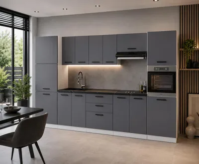 Produktbild von ULWEHOME | Küchenzeile 320 cm Anthrazit, Küchenmöbel-Set Grafit mit Backofenschrank, Vorratsschrank & geteilten Arbeitsplatten 120 cm, KI-generiertes Bild