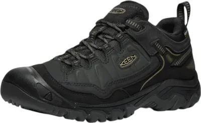 A black Keen Targhee IV WP hiking shoe is shown from a side-angle on a white background.