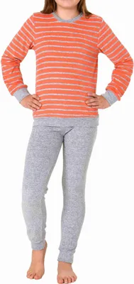 Produktbild von Mädchen Frottee Pyjama langarm mit Bündchen Schlafanzug mit Herz - Motiv - 65498 ; rot , 134