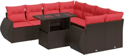 Immagine prodotto di vidaXL Set di divani da giardino 9 pezzi con cuscini in poly rattan acacia marrone