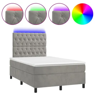Produktbild von vidaXL Boxspringbett mit Matratze & LED Hellgrau 120x190 cm Samt