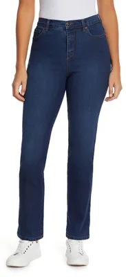Productafbeelding van Gloria Vanderbilt damesbroek Amanda Classic, high-waist, getailleerde broek, model Petite, kleur: Scottsdal