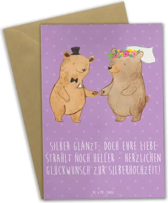 Produktbild von Mr. & Mrs. Panda Glückwunschkarte 25. Hochzeitstag Silberne Hochzeit - Lavendeltraum - Geschenk, Grußkarten, weihnachtskarten, besondere Momente, hochzeitskarten, Liebe