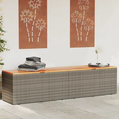 Produktbild von Gartentruhe Grau 220x50x54 cm Poly Rattan Akazienholz 365959