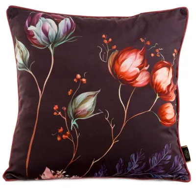 Zdjęcie produktu dla Poszewka na poduszkę welurowa 45x45 cm ceglasta w kwiaty