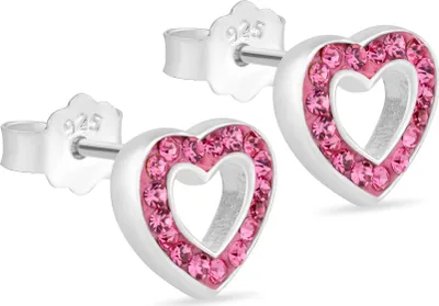 Produktbild von Echt 925 Sterlingsilber Paar Kinder Ohrstecker Herz Zirkonia Pink Ohrringe 1908