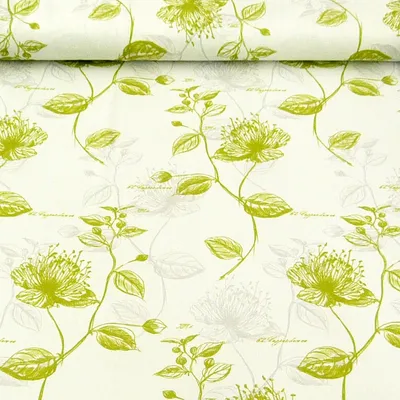 Produktbild von Dekostoff Meterware CATANIA Blumen mit Blatt grün grau