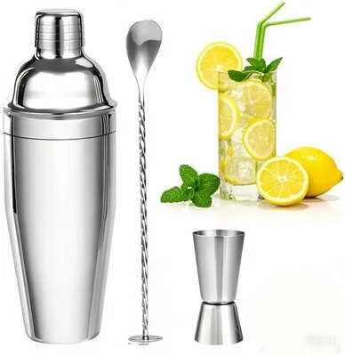 Productafbeelding van Unyqoos® Complete Cocktailshakerset – RVS, 750 ml, Boston-shaker met maatbeker en roerlepel, ideaal voor thuis, feestjes en bars