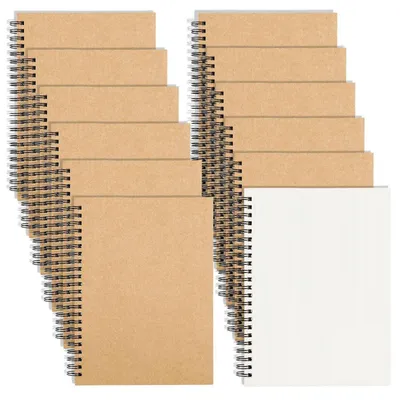 Produktbild von Notizblöcke A6 Blanko Spiralblock 12er Set mit Haftnotizen Kraft Cover 50 Blatt