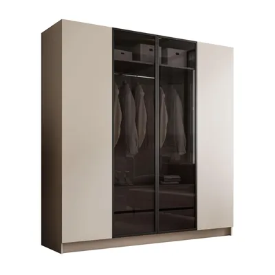 Produktbild von Viertüriger Schrank ATRIUM mit Glasfront mit LED Beleuchtung, Kaschmir