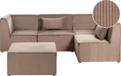 Produktbild von BELIANI Modulsofa mit Ottomane Sandbeige Cord 4-Sitzer Linksseitig aus 4 Modulteilen mit Armlehnen Modernes Retro Design Ecksofa Sofa Wohnzimmer