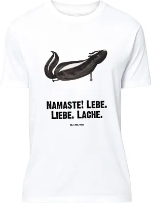Produktbild von Mr. & Mrs. Panda T-Shirt Stinktier Yoga - Weiß - Geschenk, Oversize Shirt, Wildtier, Tshirt, Lebe, mit Spruch, Skunk, Lustiges, Namaste, Liebe