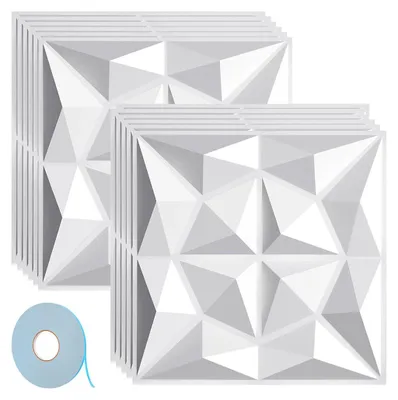 Obrázek produktu pro Eikuavons 3D nástěnné panely, 30 x 30 cm, bílé, diamantový design, PVC, samolepicí, pro vnitřní použití