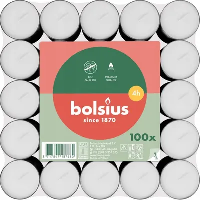 Zdjęcie produktu dla Bolsius Podgrzewacze tealighty 4-godzinne 100 sztuk