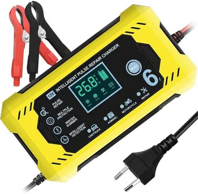 Obrázok produktu pre 12 V nabíjačka batérií s režimom opravy a LCD displejom – 12 V, 6 A – pre autá, motorky, skútre, člny a karavany