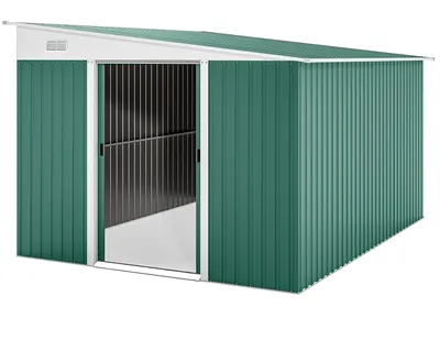 Obrázok produktu pre Outsunny, skladovací box z ocele s plochou strechou, posuvnými dverami, zelený, 8,9 m²