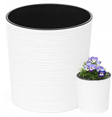 Produktbild von Weißer Gartentopf, 19 cm, runder Topf mit Einsatz für Terrasse und Balkon