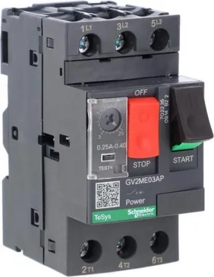Imagen del producto de Interruptor de protección de motor TeSys Deca, 3 polos, 0,09 kW, 0,25-0,40 A, modelo PL GV2ME03AP