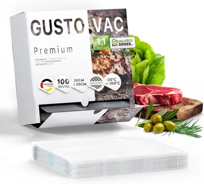 Immagine prodotto di GustoVac Sacchetti sottovuoto Premium, 100 pezzi - 20 x 30 cm - per congelare, sottovuoto