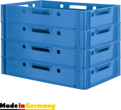 Produktbild von 4 Stück E1 Fleischkisten Blau Kisten Eurobox Lebensmittelecht Metzgerkiste Box Aufbewahrungsbox Kunststoff Wanne Plastik Stapelbar Lagerkisten 60 x 40 Kingpower