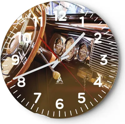 Produktbild von Wanduhr - Rund - Glasuhr - Auto Retro Vintage - 40x40cm - Schleichendes Uhrwerk - Lautlos - zum Aufhängen bereit - Dekoration Modern - Wanddekoration aus Glas - C4AR40x40-4939