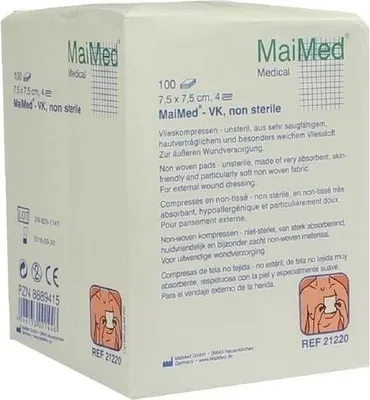 Produktbild von Maimed Vlieskompressen unsteril 4-lagig 100 Stück 7,5 x 7,5 cm