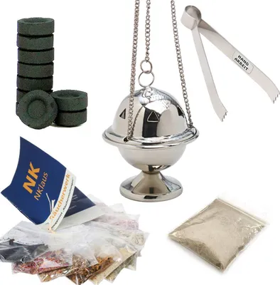 Produktbild von 5tlg. Räucherset Weihrauchschwenker Messing Weihrauch - Starterpaket Kohle Zange