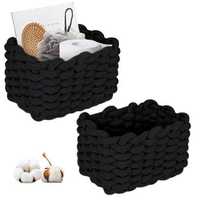 Aufbewahrungskorb 2er-Set, Kordel, 19x15x12 cm, schwarz