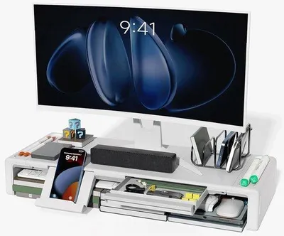 Produktbild von Famanu Monitorständer mit Stauraum - für Büro - HBD: 30 x 67 x 20 cm - Monitorerhöhung - Natur - nachhaltiges Holz und Kunststoff