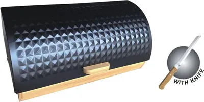 Produktbild von Brotdose – Frischhaltebox – Bambus/Edelstahl – Schwarz –  Brotmesser