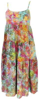 Produktbild von Boho Sommerkleid, Luftiges Midikleid, Stufenkleid in Leuchtender Wachsbatik - Bunt, Damen, Mehrfarbig, Viskose, Größe: S