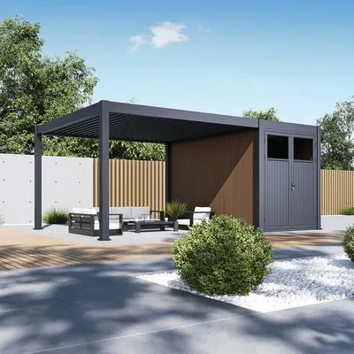Produktbild von Weide Anbau-Gartenhaus Gerätehaus Aluminium & WPC 4 x 2 m Anthrazit/Teak