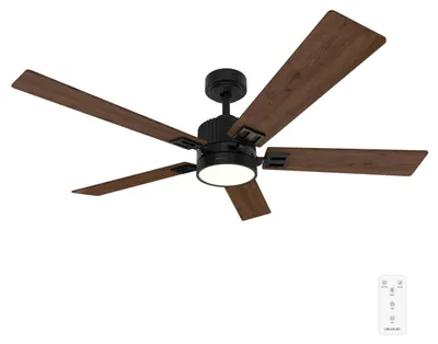 Deckenventilator 132 cm, DC-Motor, 6 Stufen, Fernbedienung, LED, schwarz/holz