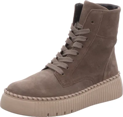 A single brown boot on a white background.