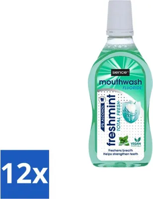 Zdjęcie produktu dla Sence - Fresh Freshmint - Płyn do płukania ust - Świeży i miętowy - 500 ml - Opakowanie wartościowe - 12 sztuk